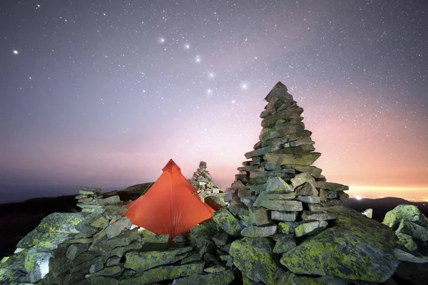 Tent Alpine Starry Night — Stockfoto