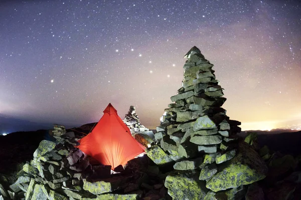 Tent alpine starry night Big Dipper — Stock Photo, Image