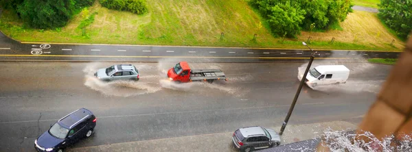 Heavy Rain Heavy Hail Natural Disaster Thunderstorm Bends Breaks Trees — Stock Photo, Image