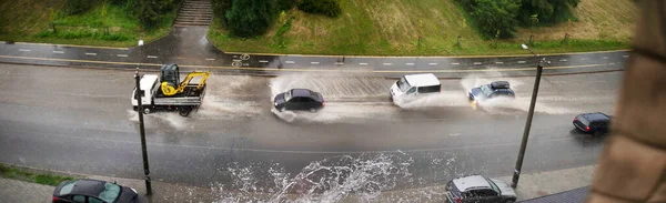 Heavy Rain Heavy Hail Natural Disaster Thunderstorm Bends Breaks Trees — Stock Photo, Image