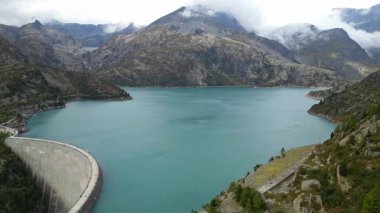 Panoramic Aerial View of Emosson Dam and Alpine Lake in Finhaut, Switzerland