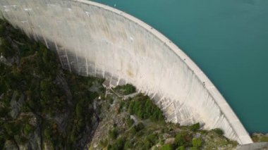Panoramic Aerial View of Emosson Dam and Alpine Lake in Finhaut, Switzerland
