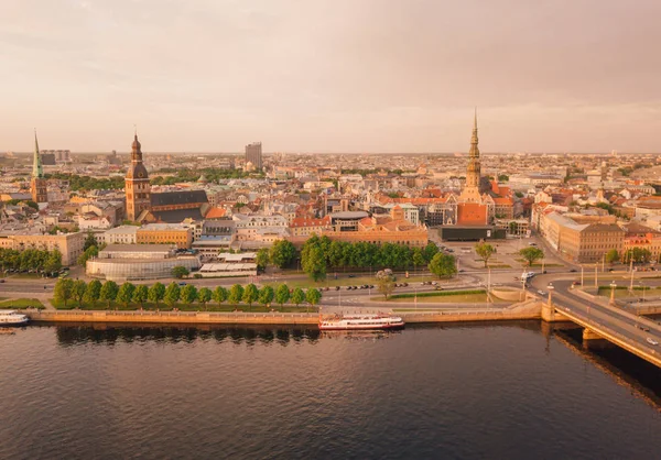 Belle Vue Aérienne Vieille Ville Riga Par Rivière Daugava Des — Photo