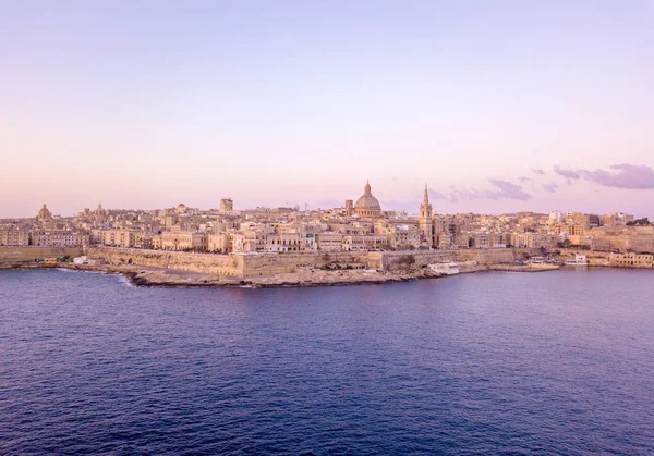 Gyönyörű Naplemente Légifelvételek Málta Valletta Városa Gyönyörű Város Felülről Csodálatos — Stock Fotó