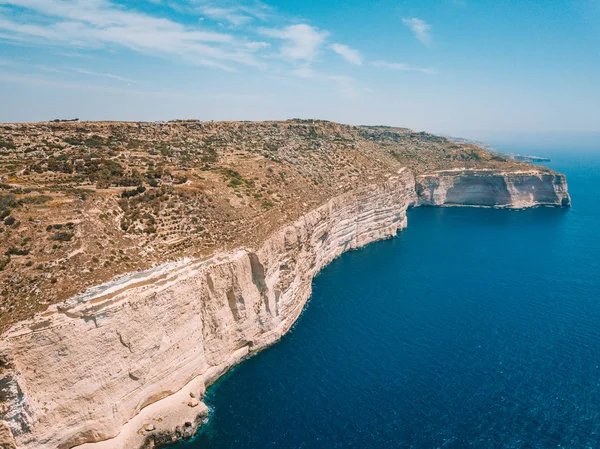 Hermosa Vista Sobre Los Escarpados Acantilados Blancos Isla Malta — Foto de Stock