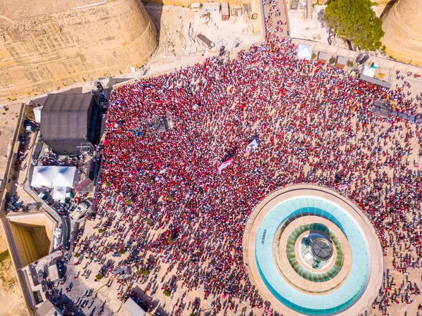 Celebración Del Día Del Trabajo Valeta Malta Vista Aérea Multitud — Foto de Stock