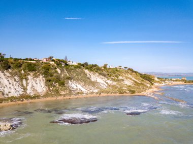 Sicilya, İtalya hava görünümünü Türk merdiven. İtalya deniz güzel Beyaz kayalıklar.