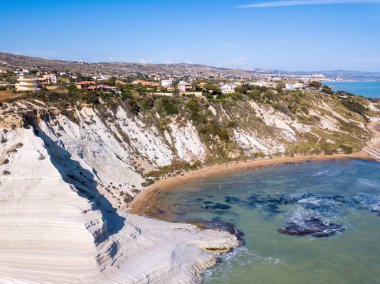 Sicilya, İtalya hava görünümünü Türk merdiven. İtalya deniz güzel Beyaz kayalıklar.