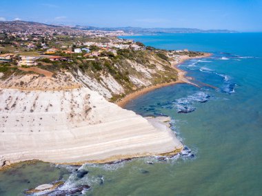 Sicilya, İtalya hava görünümünü Türk merdiven. İtalya deniz güzel Beyaz kayalıklar.