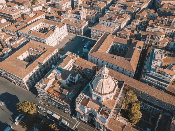 Vista Aérea Catedral Sant Agata Centro Catania Con Volcán Etna — Foto de Stock