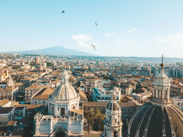 Hermosa Vista Aérea Ciudad Catania Cerca Catedral Principal Volcán Etna —  Fotos de Stock