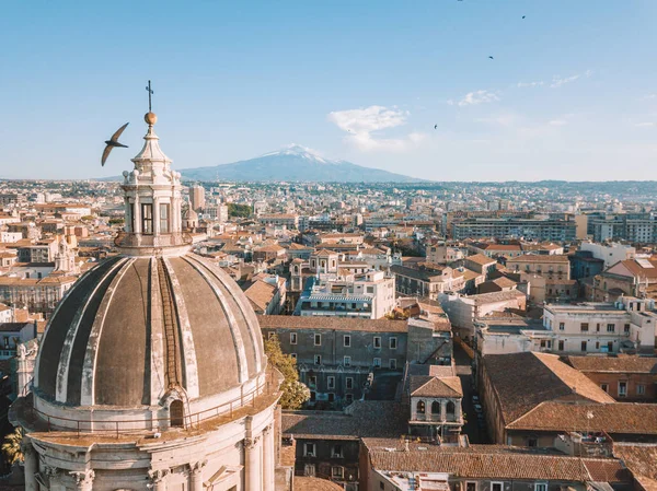 Mooie Luchtfoto Van Stad Catania Buurt Van Voornaamste Kathedraal Etna — Stockfoto