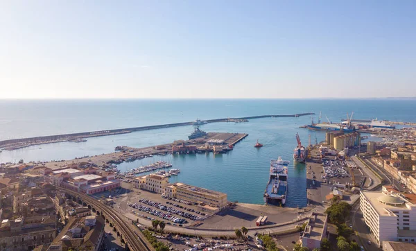 Luchtfoto Uitzicht Haven Van Catania Naast Oude Stad Ligt — Stockfoto