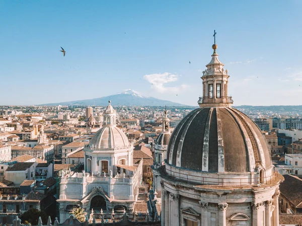 Mooie Luchtfoto Van Stad Catania Buurt Van Voornaamste Kathedraal Etna — Stockfoto