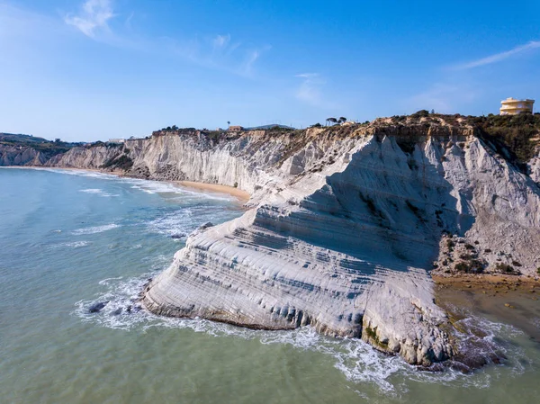 Vista Aérea Escalera Turca Sicilia Italia Hermosos Acantilados Blancos Junto — Foto de Stock