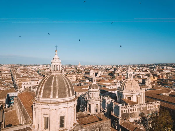 Vista Aérea Catedral Sant Agata Meio Catania Com Vulcão Etna — Fotografia de Stock