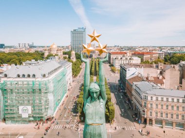 20 Mayıs 2018. Riga, Letonya. Anıtı Milda merkezi Riga Uluslararası Lattelecom maraton sırasında havadan görünümü.