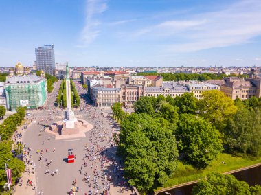 20 Mayıs 2018. Riga, Letonya. Anıtı Milda merkezi Riga Uluslararası Lattelecom maraton sırasında havadan görünümü. 
