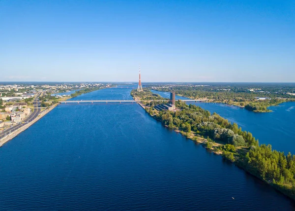 Vista Aérea Cidade Riga Com Cidade Velha Pontes Rio Daugava — Fotografia de Stock