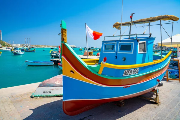 Mayo 2018 Marsaxlokk Malta Hermosa Vista Los Tradicionales Barcos Colores — Foto de Stock