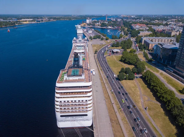 Riga Lettonia Giugno 2018 Veduta Aerea Della Nave Crociera Msc — Foto Stock