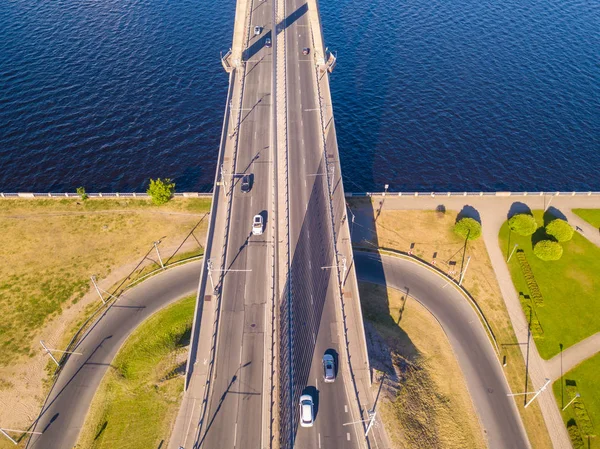 Вид Мосту Vansu Або Підвісний Міст Перетинає Річки Даугава Столиці — стокове фото