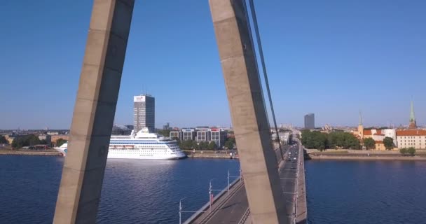 Riga Latvia Jun 2018 Large White Cruise Ferry Msc Orchestra — Stock Video