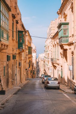 01 Mayıs 2018. Valletta, Malta. Malta Valletta eski şehrin güzel dar sokaklar. 