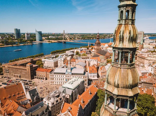 May 2018 Riga Latvia Beautiful Aerial Riga View Golden Rooster — Stock Photo, Image