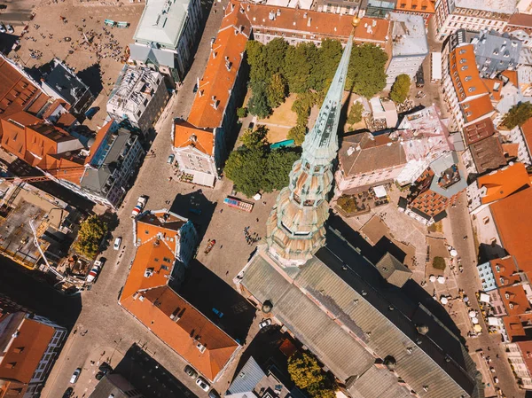 Légi Felvétel Bell Tower Szent Péter Székesegyház Riga Lettország — Stock Fotó