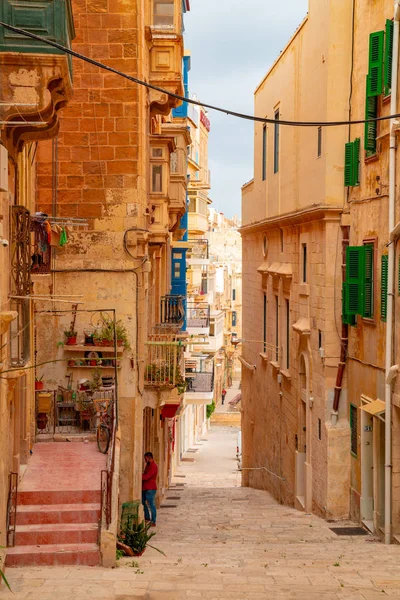 Valletta Malta Maj 2018 Smala Gatorna Gammalt Valletta Malta Med — Stockfoto