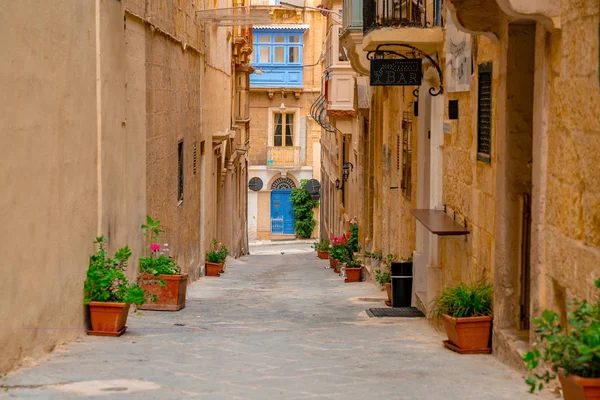Valletta Malta Traditionella Hus Smala Gator Och Väggarna Valletta Maltas — Stockfoto