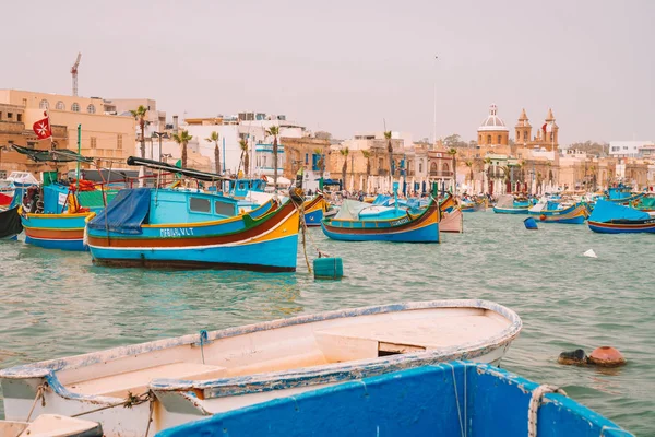 Mayo 2018 Malta Marsaxlokk Increíbles Barcos Pesca Colores Atracados Por — Foto de Stock