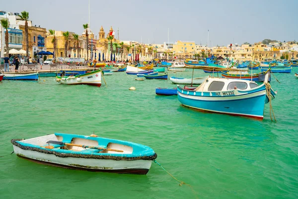 Mayo 2018 Malta Marsaxlokk Increíbles Barcos Pesca Colores Atracados Por — Foto de Stock