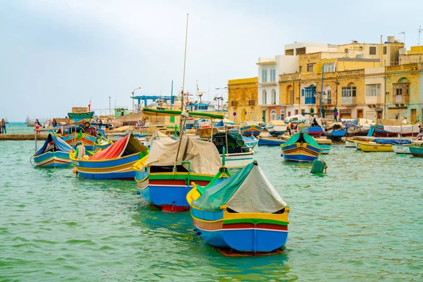 Mayo 2018 Malta Marsaxlokk Increíbles Barcos Pesca Colores Atracados Por — Foto de Stock