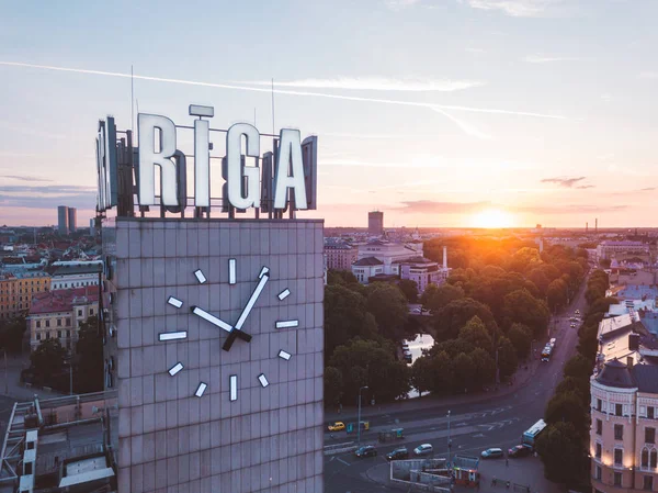 Riga Lettland Juni Luftaufnahme Des Hauptbahnhofs Und Des Einkaufszentrums Origo — Stockfoto