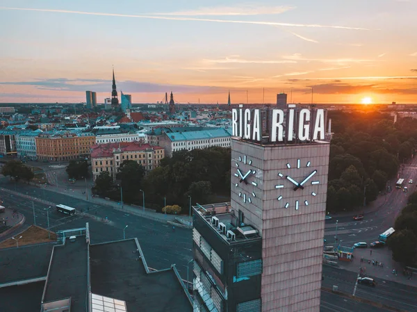 Riga Lettland Juni Luftaufnahme Des Hauptbahnhofs Und Des Einkaufszentrums Origo — Stockfoto