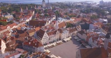 Şehrin ana Meydanı, Katedral ve turuncu çatı tarafından çevrili dar sokaklar yakınındaki üzerinden inanılmaz hava Tallinn görünüm.