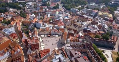 Şehrin ana Meydanı, Katedral ve turuncu çatı tarafından çevrili dar sokaklar yakınındaki üzerinden inanılmaz hava Tallinn görünüm.