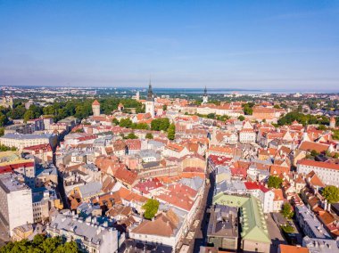 İnanılmaz hava manzarası, Tallinn Belediye Meydanı Eski Pazar Meydanı, Estonya ile. Estonya güzel eski ortaçağ şehir.
