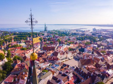 İnanılmaz hava manzarası, Tallinn Belediye Meydanı Eski Pazar Meydanı, Estonya ile. Estonya güzel eski ortaçağ şehir.
