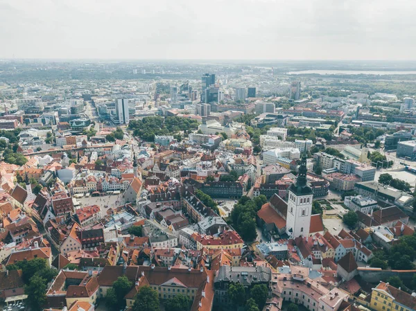 Légifelvételek Sok Régi Tallinn Old Town Csodálatos Házak Tenger Vár — Stock Fotó