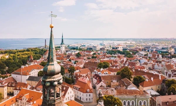 Удивительный Воздушный Вид Старый Город Таллинна Множеством Старинных Домов Замком — стоковое фото