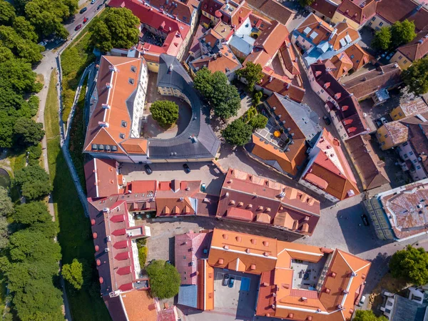 Légifelvételek Sok Régi Tallinn Old Town Csodálatos Házak Tenger Vár — Stock Fotó