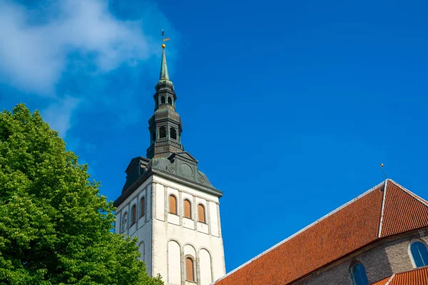 Ana Kilisesi güzel eski şehir, Tallinn Estonya küçük evler ve Raekoja plats