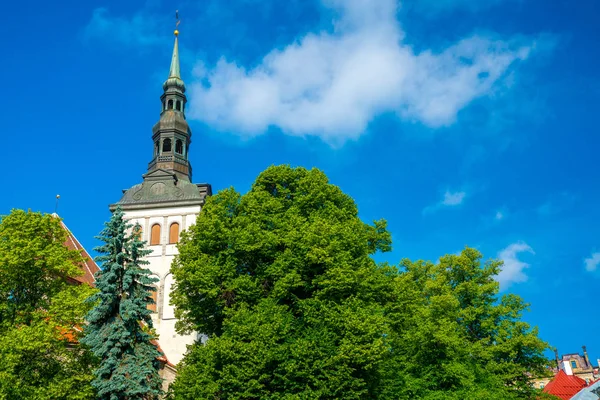Ana Kilisesi güzel eski şehir, Tallinn Estonya küçük evler ve Raekoja plats