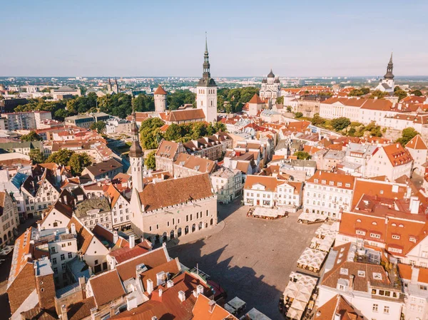 Amazing Aerial Skyline Tallinn Town Hall Square Old Market Square — Stock Photo, Image