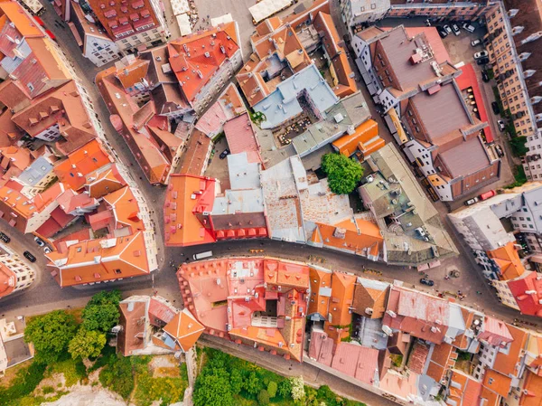 Vista Aérea Surpreendente Cidade Velha Tallinn Com Muitas Casas Velhas — Fotografia de Stock