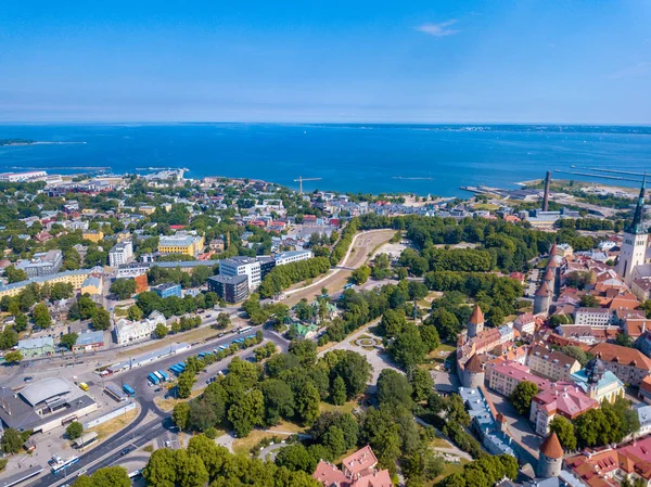 Amazing Aerial View Tallinn Old Town Many Old Houses Sea — Stock Photo, Image