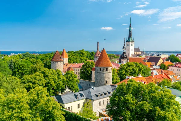 Belle Vieille Ville Tallinn Estonie Avec Petites Maisons Église Principale — Photo